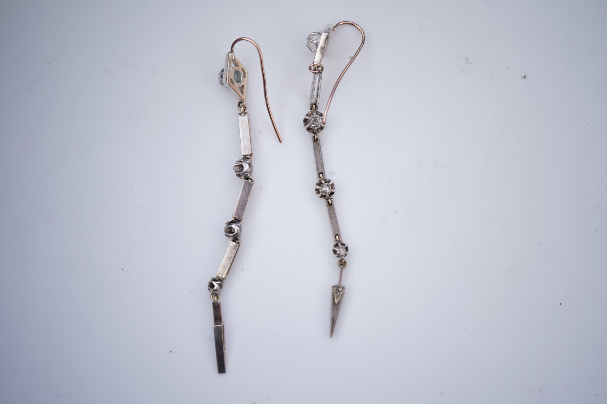 A pair of diamond earrings, late 19th century composite